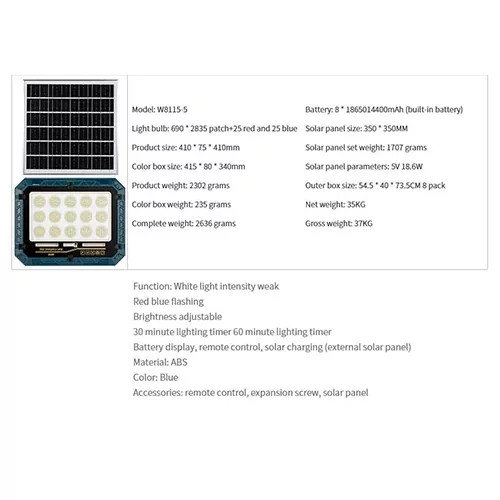 پروژکتور خورشیدی 800 وات ریموت دار مدل W8115-5