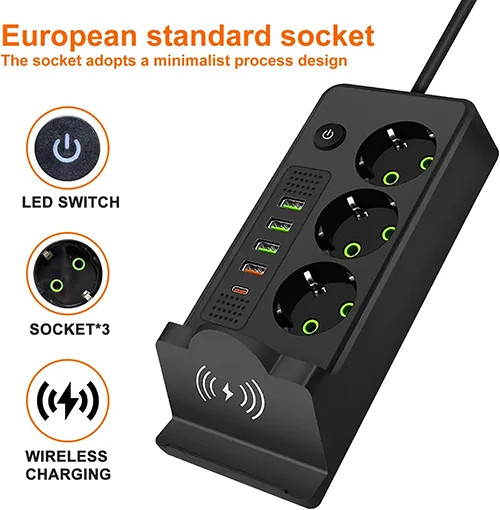 چند راهی برق هوشمند و شارژر وایرلس POWER SOCKET مدل QL-1080 درجه یک