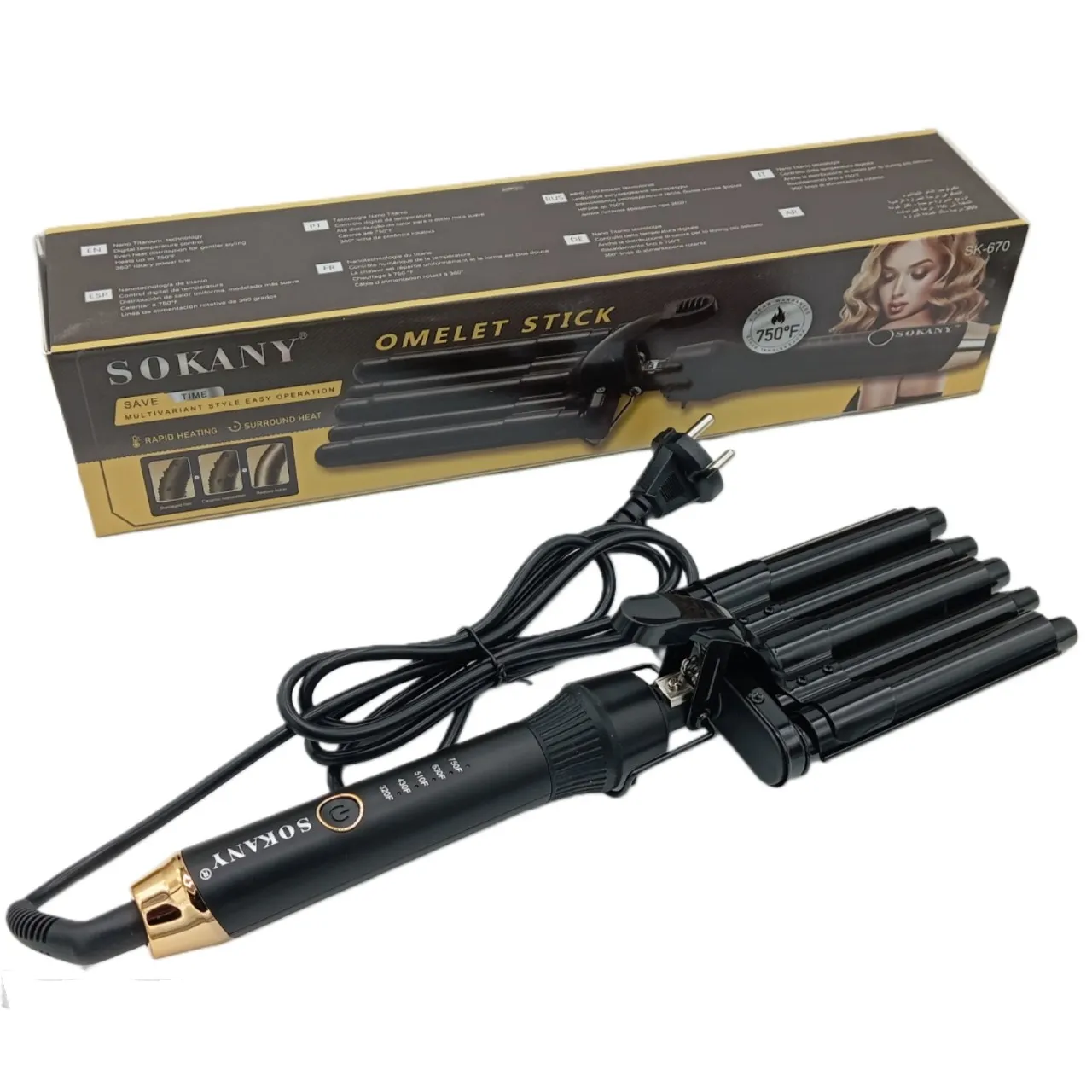 فرکننده مو SOKANY SK-670 با نمایشگر LED، تنظیم دما تا 750 درجه فارنهایت و سیم چرخان ۳۶۰ درجه