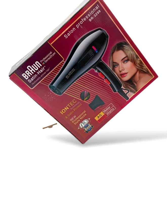 سشوار BRAUN 3329 با موتور سیمپیچی، کابل ۲٫۵ متری و چهار حالت باد گرم و خنک