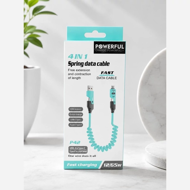 کابل شارژ فنری پاورفول P42 با طراحی مارپیچی و جمع‌شونده