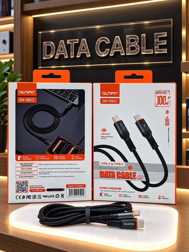 کابل شارژ پرقدرت Type-C به Type-C مدل DM-108CC با توان ۱۰۰ وات