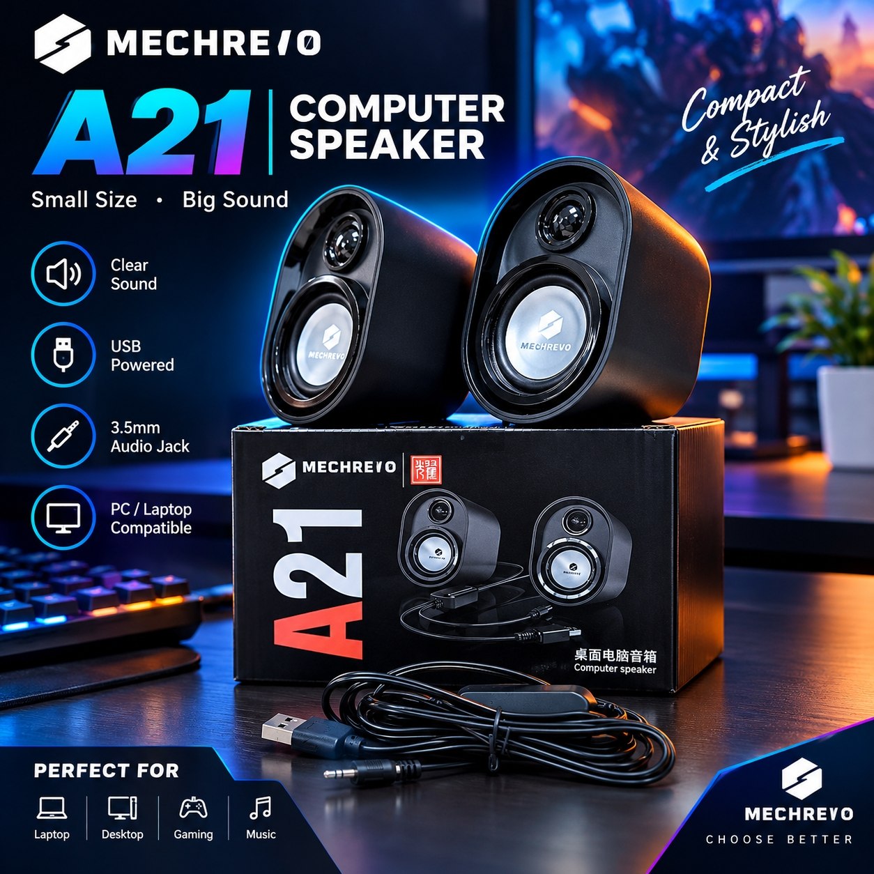 اسپیکر A21 با بلوتوث، رادیو FM، ورودی USB و AUX، درگاه کارت حافظه و ریموت کنترل